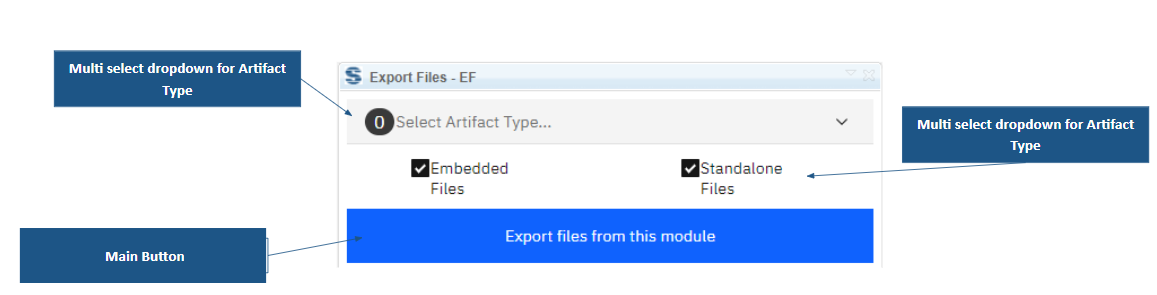 In module = main button, multi-select dropdown for artifact type